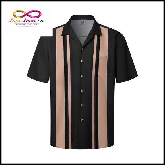 Men's Vintage Bowling Shirt Short Sleeve Button Down Camp Collar Casual